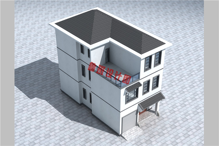 小开间大进深三层别墅设计鸟瞰图