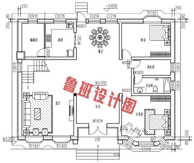 新古典中式二层别墅设计一层户型图