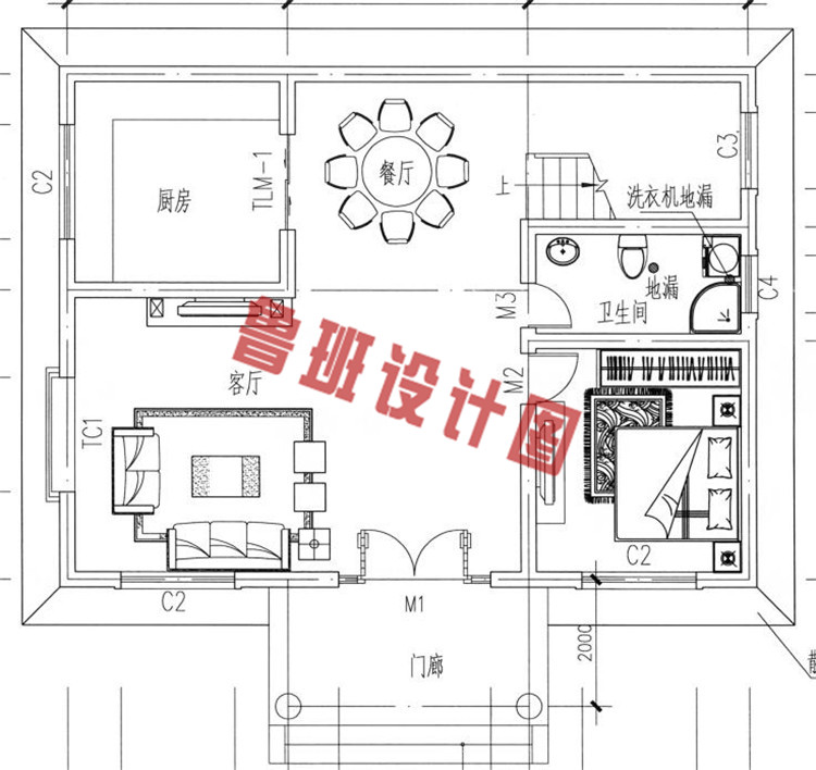 二层砖混结构别墅设计一层户型图