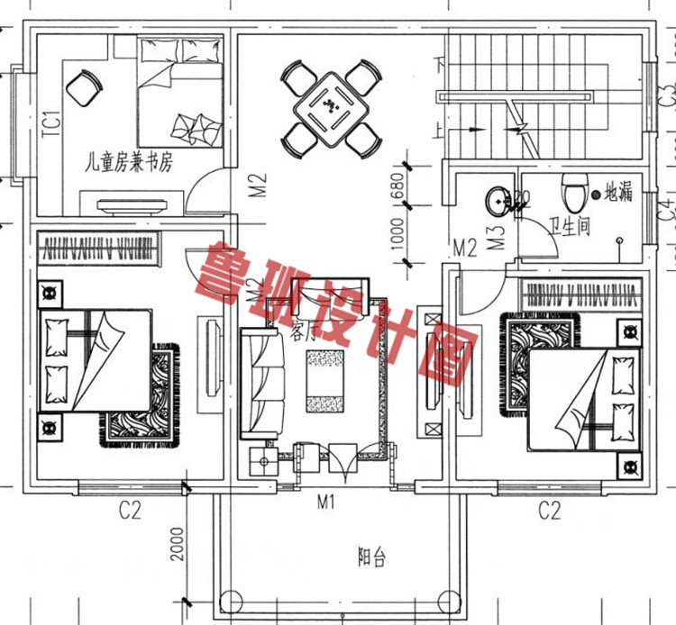 二层砖混结构别墅设计二层户型图