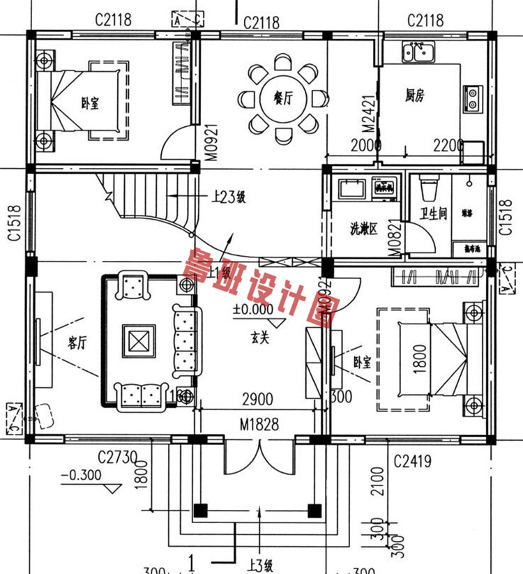 现代二层半别墅设计一层户型图