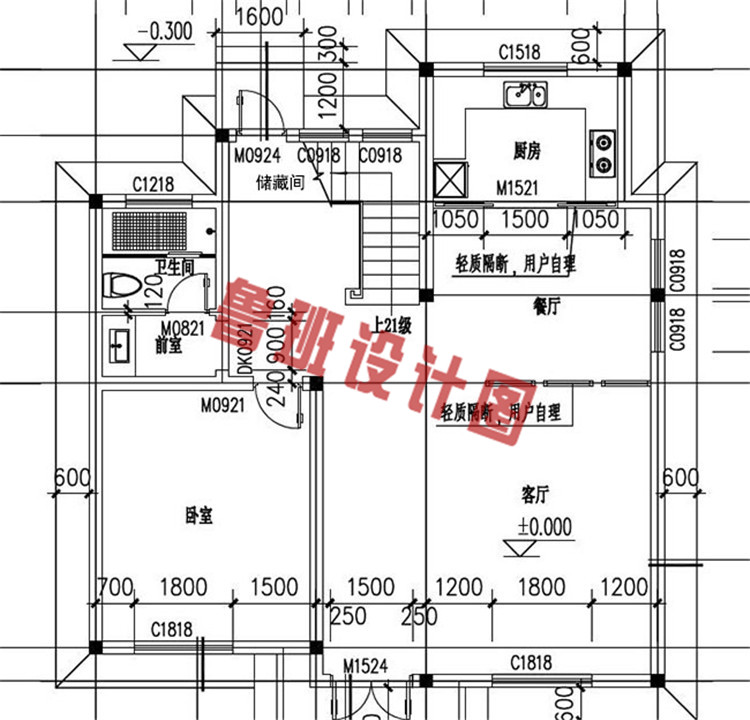 二层半带阁楼别墅设计一层户型图