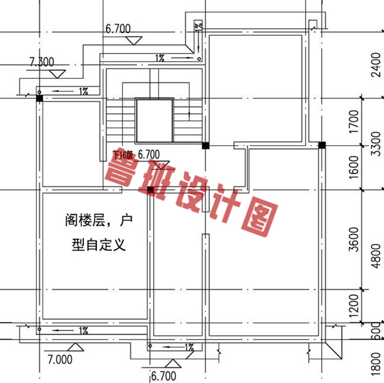 二层半带阁楼别墅设计阁楼户型图