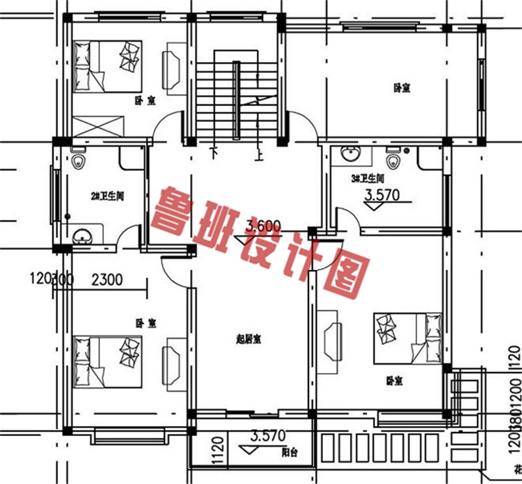 简约实用二层半别墅设计二层户型图