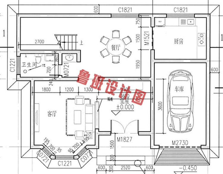 二层砖混结构别墅设计一层户型图