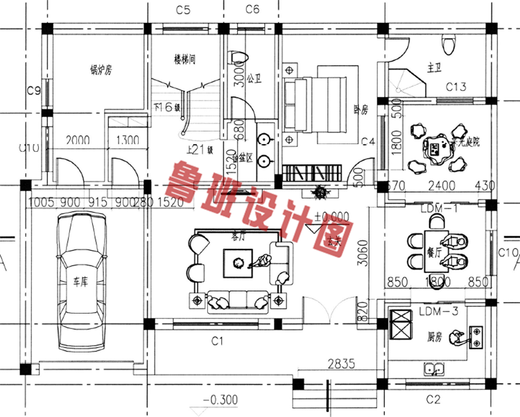 170平农村豪华楼房设计一层户型图