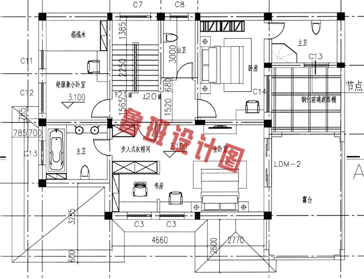 170平农村豪华楼房设计二层户型图