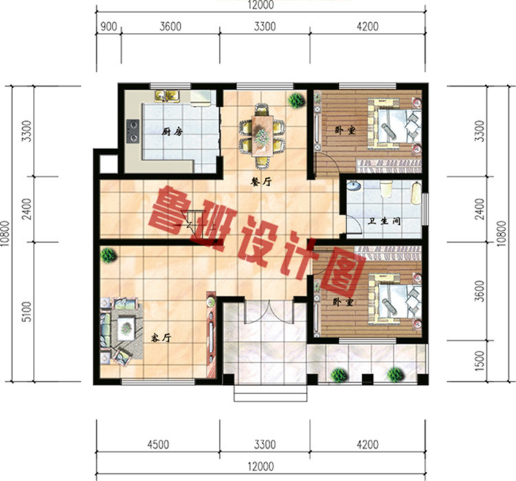 精致漂亮二层别墅住宅设计一层户型图