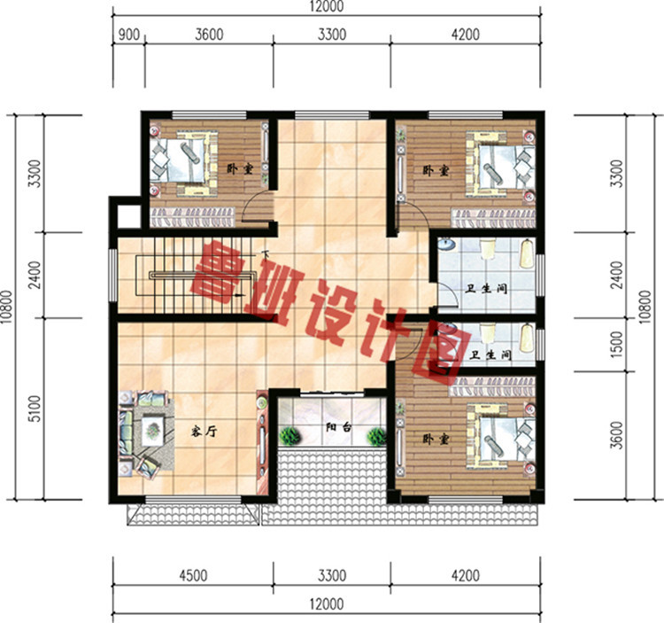 精致漂亮二层别墅住宅设计二层户型图