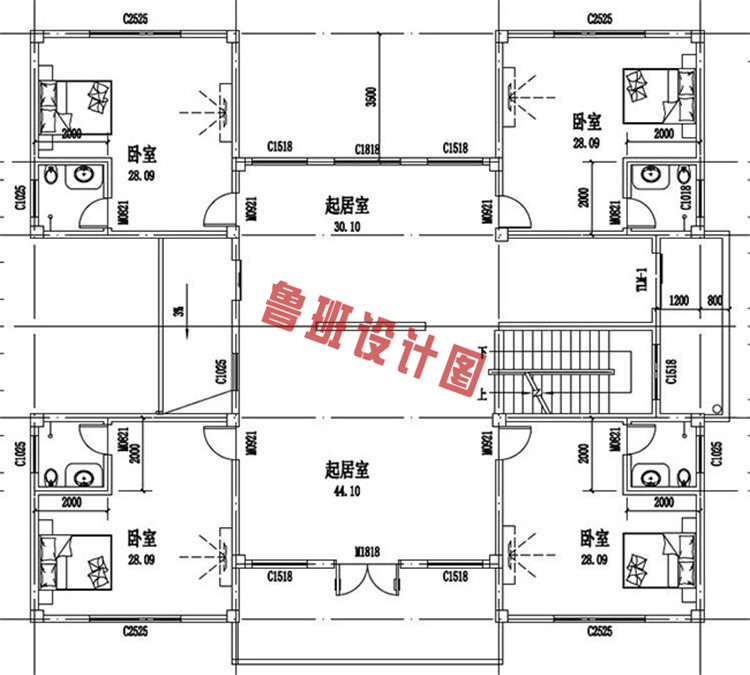 二层简欧别墅房屋设计二层户型图