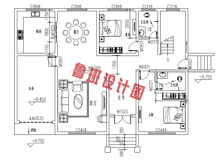 四间二层小楼设计一层户型图