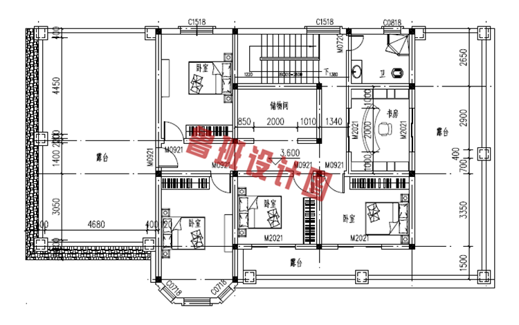 4间2层小楼设计二层户型图