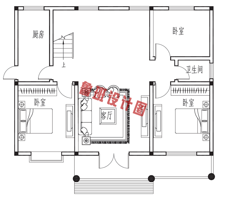 三间两层房屋设计一层户型图