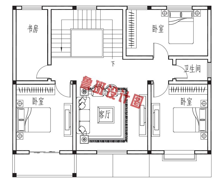 三间两层房屋设计二层户型图