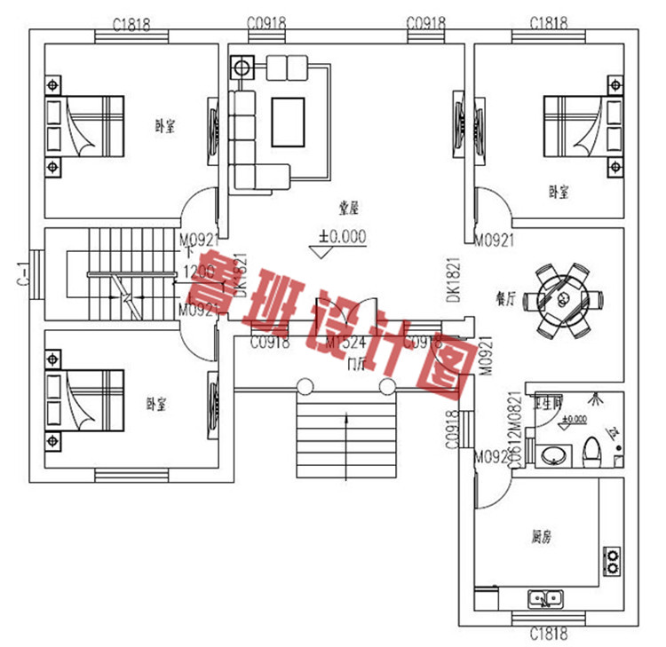 带地下室二层平顶小楼设计一层户型图