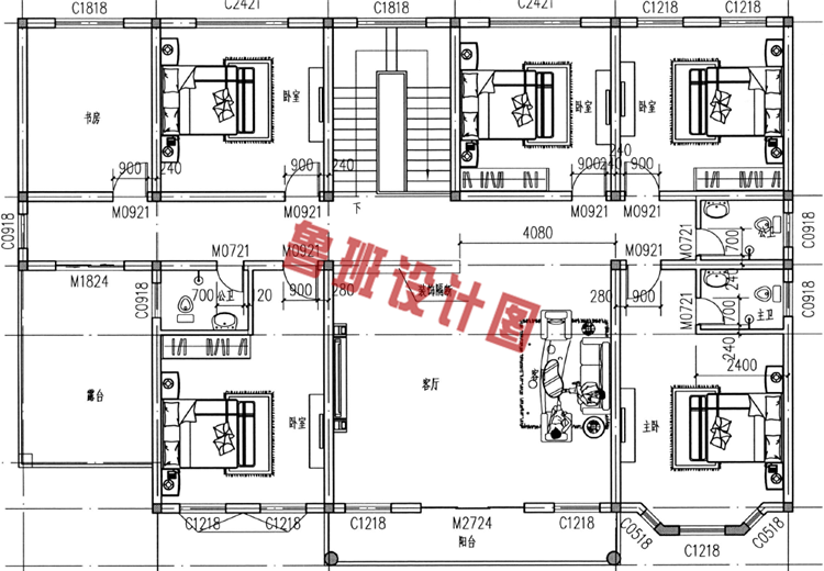 美式二层别墅设计二层户型图