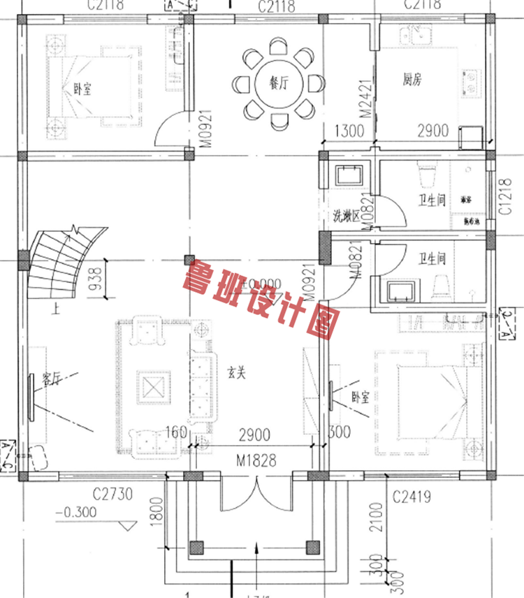 140平农村二层别墅设计一层户型图