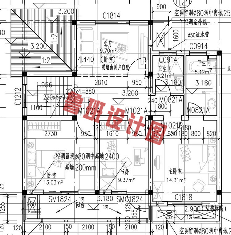 农村二层别墅小楼房设计二层户型图