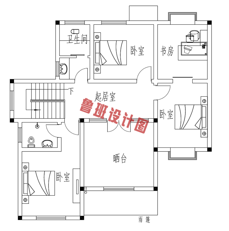 二层双拼小别墅设计二层户型图