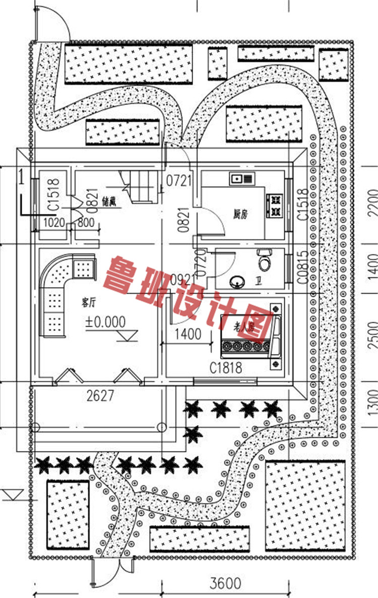 二层平屋顶别墅设计一层户型图