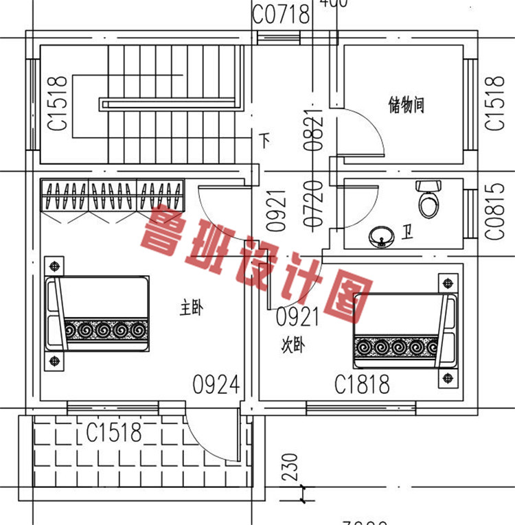 二层平屋顶别墅设计二层户型图