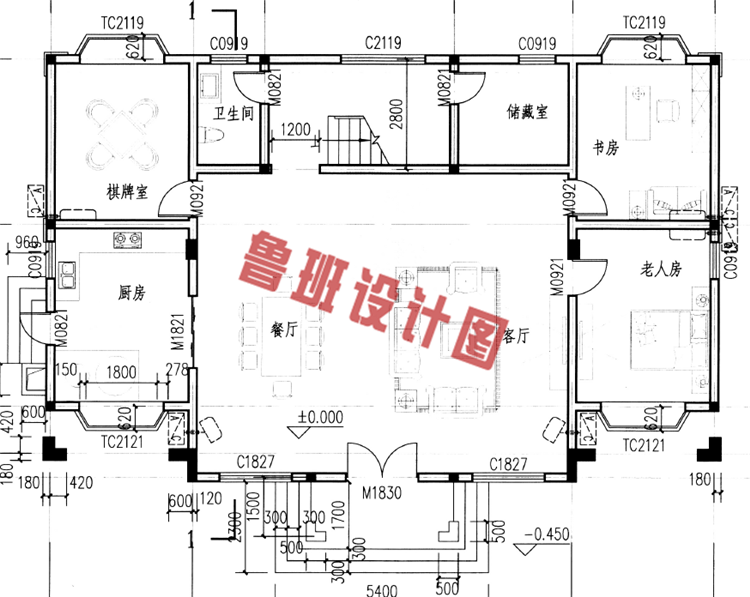 三层农村别墅设计一层户型图