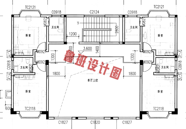 三层农村别墅设计二层户型图