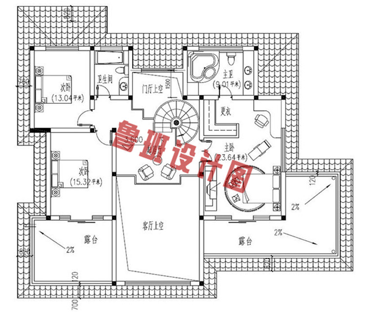 二层独栋小别墅设计二层户型图