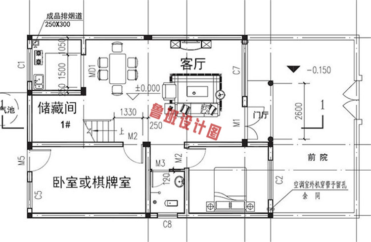 乡村田园风格二层别墅设计一层户型图