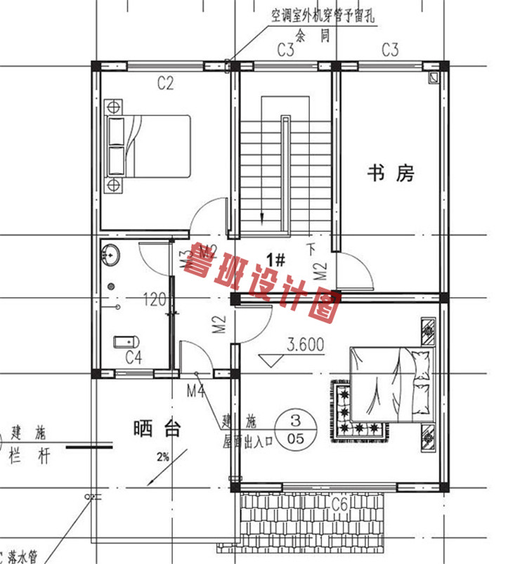 乡村田园风格二层别墅设计二层户型图