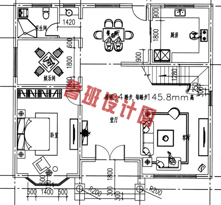 二层复式砖混结构别墅房屋设计一层户型图