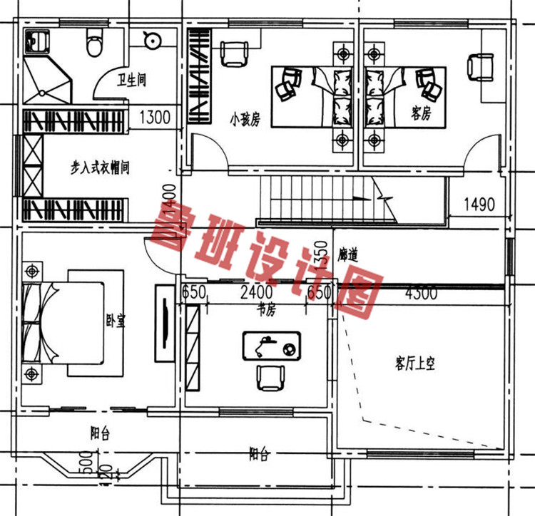 二层复式砖混结构别墅房屋设计二层户型图