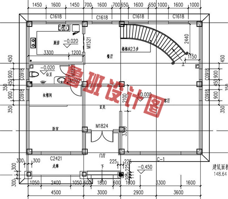 二层别墅自建房设计一层户型图