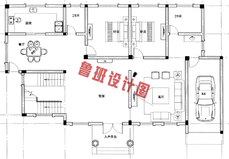 二层别墅设计一层户型图