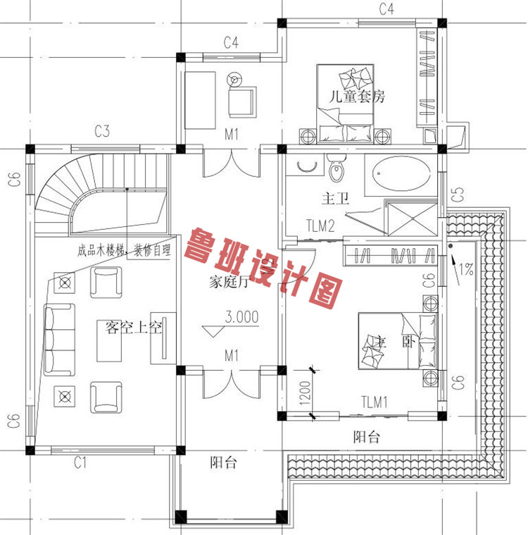 简单二层复式别墅楼房设计二层户型图