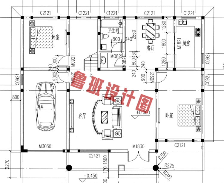 二层楼房设计一层户型图