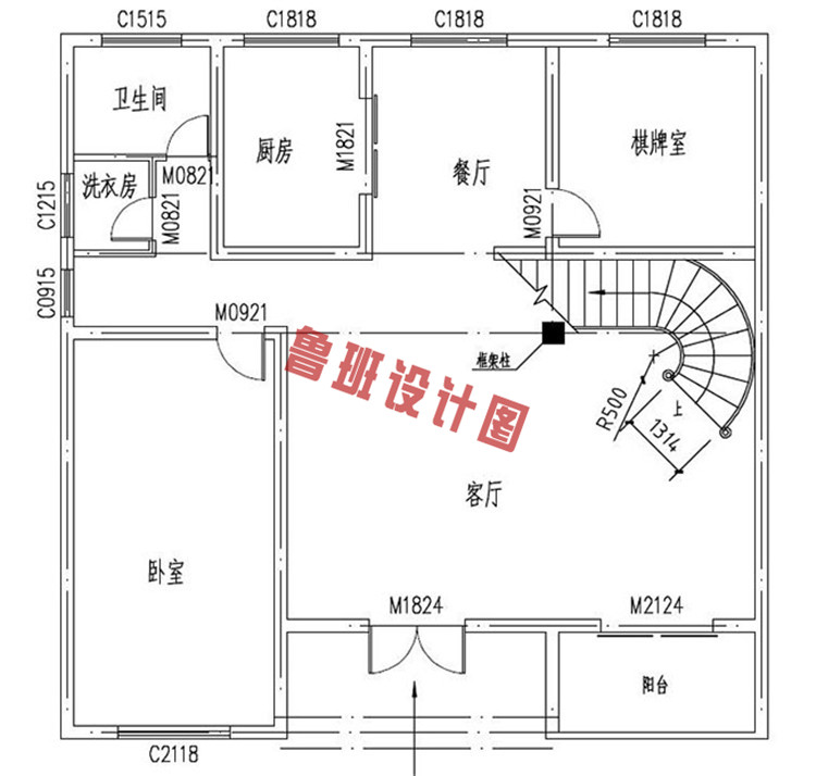 二层乡村小别墅设计一层户型图