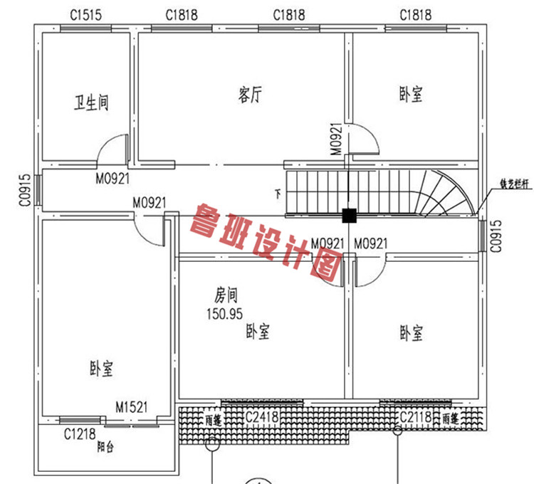 二层乡村小别墅设计二层户型图