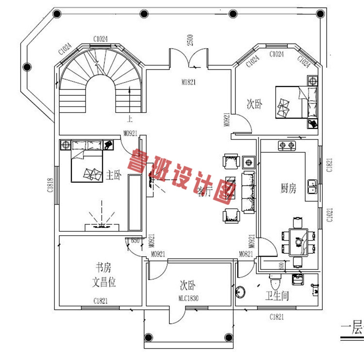 欧式二层自建别墅设计一层户型图