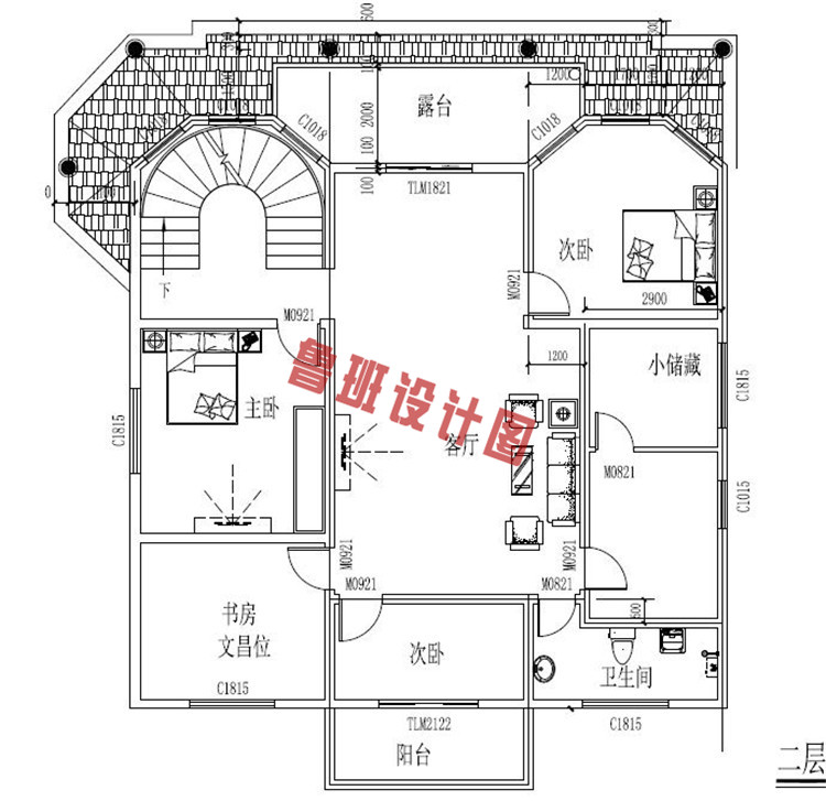 欧式二层自建别墅设计二层户型图