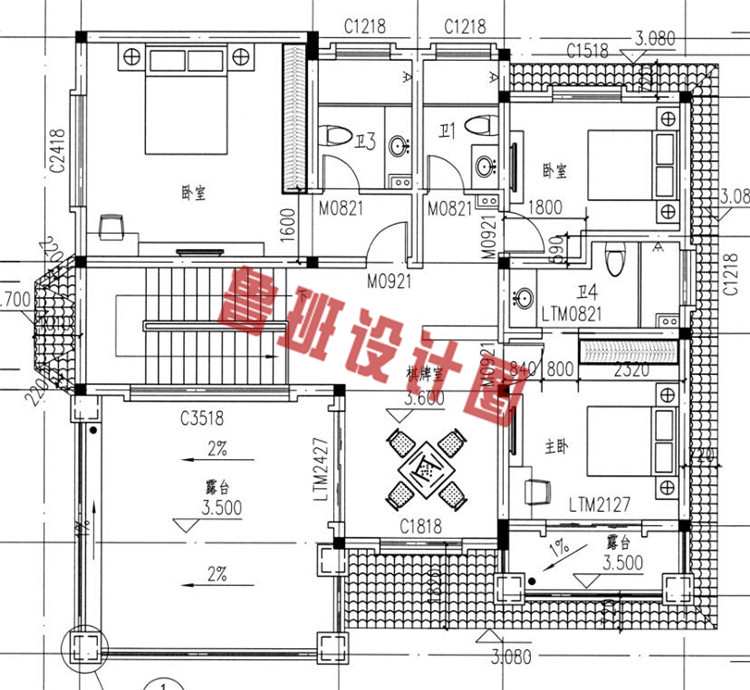 新农村二层别墅设计二层户型图