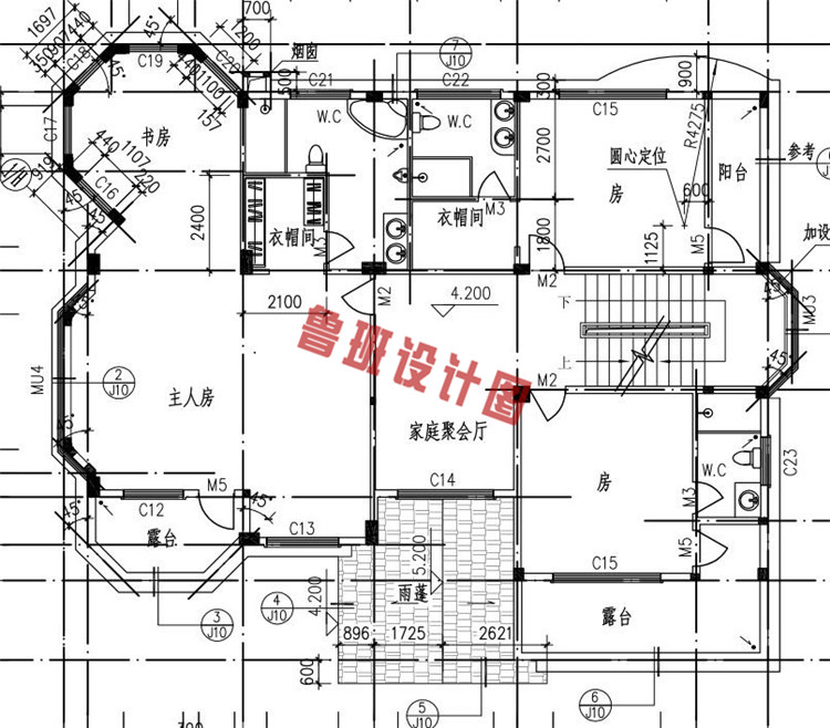 二层带阁楼欧式别墅设计二层户型图