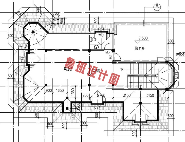 二层带阁楼欧式别墅设计阁楼户型图