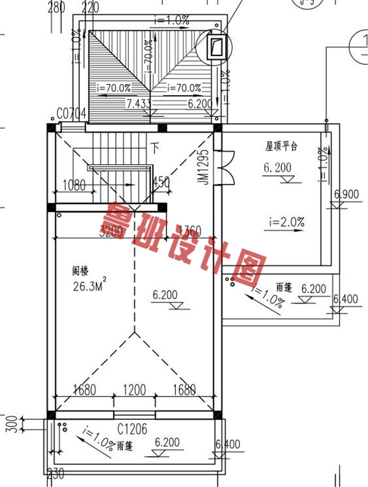 二层砖混结构带阁楼别墅房屋设计阁楼户型图