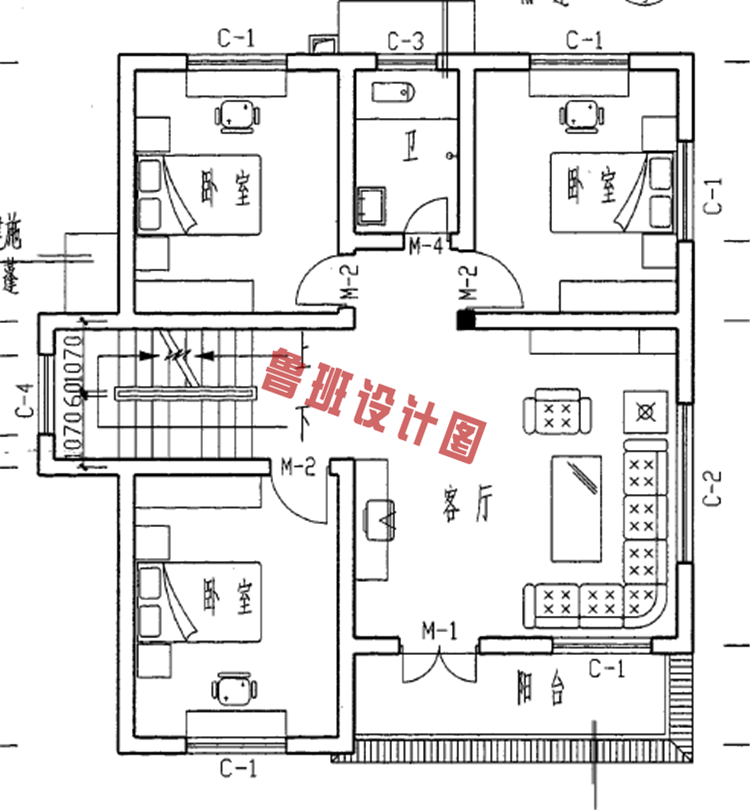 新农村三层自建房二层户型图