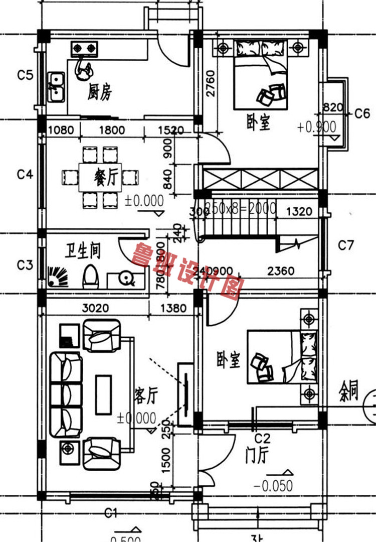 三层砖混结构别墅设计一层户型图