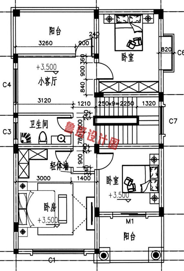 三层砖混结构别墅设计二层户型图