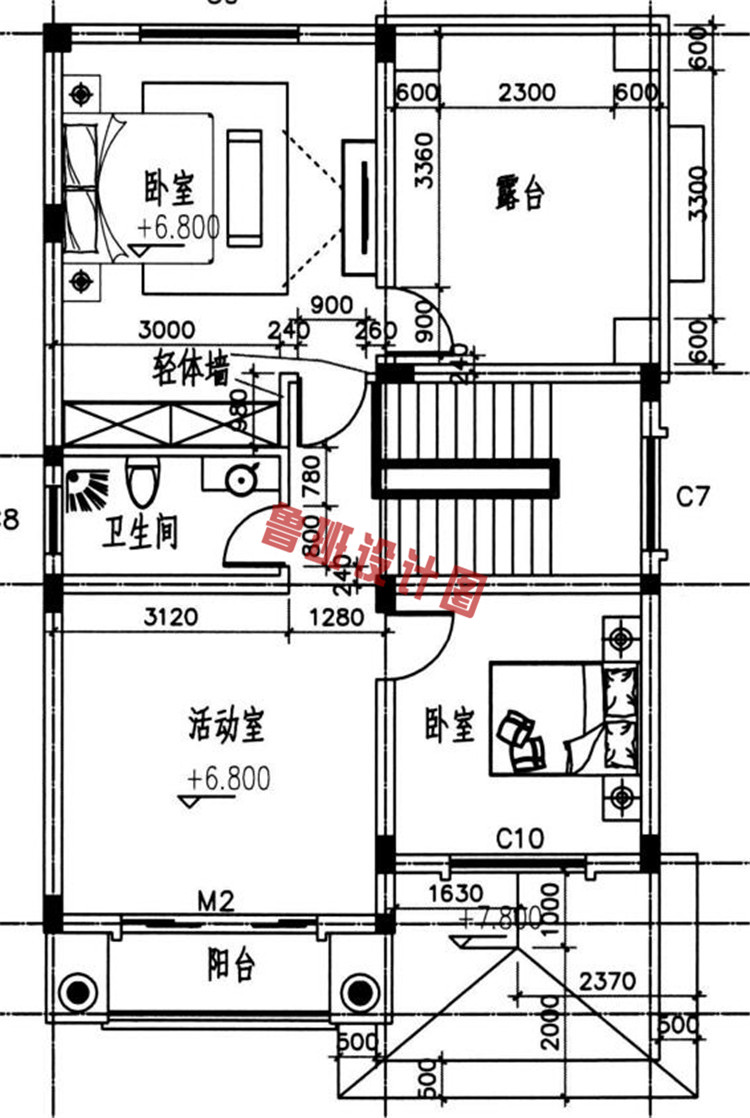 三层砖混结构别墅设计三层户型图