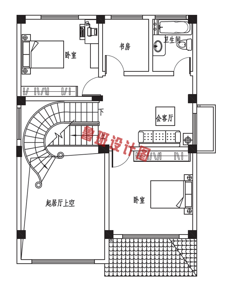 乡村三层复式小楼设计二层户型图