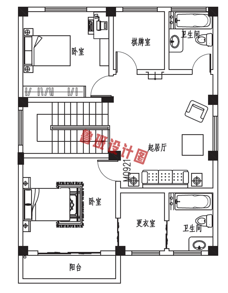 乡村三层复式小楼设计三层户型图